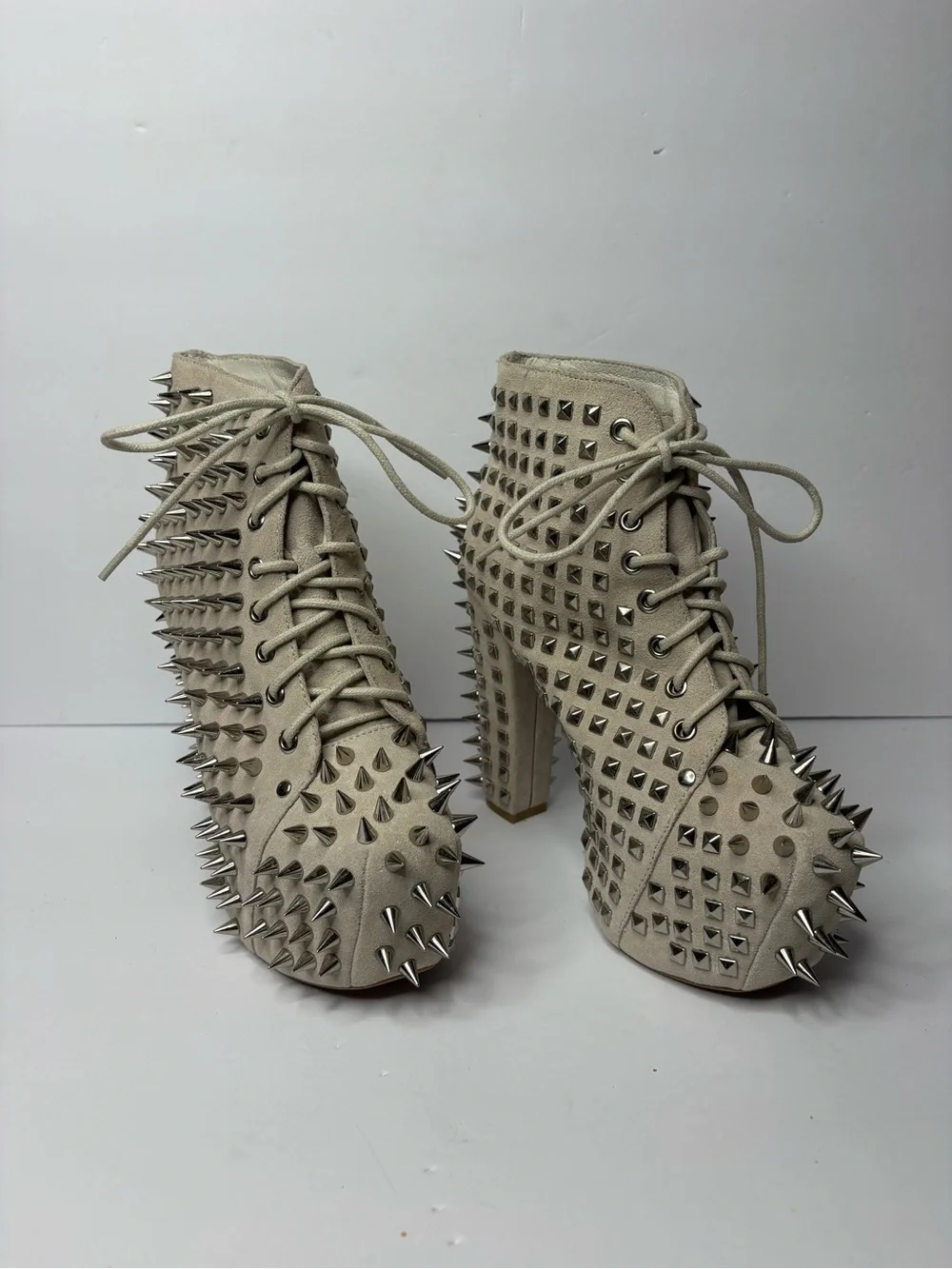 Jeffrey Campbell Spike Lita Leather Suede Boot Nude Sz 7.5